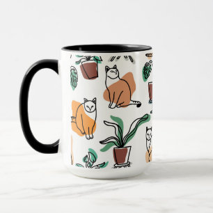 Lijntekening van katten en bloemen mok