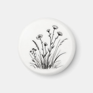 Lijntekening van madeliefjes in een wilde bloemenw magneet