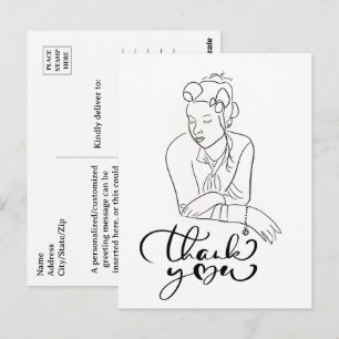 LIJNTEKENING van vrouw Bedankt uit de jaren 40 Briefkaart
