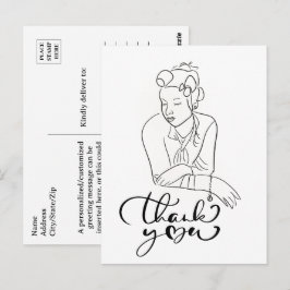 LIJNTEKENING van vrouw uit de jaren 40 Bedankt  Briefkaart