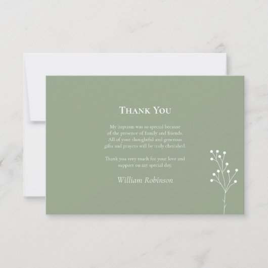 Lijntekening Witte Bloemen Orthodox Doop Bedankkaart (Voorkant)