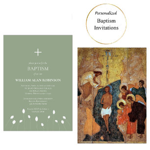 Lijntekening Witte Bloemen Orthodox Doop Kaart