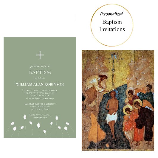 Lijntekening Witte Bloemen Orthodox Doop Kaart