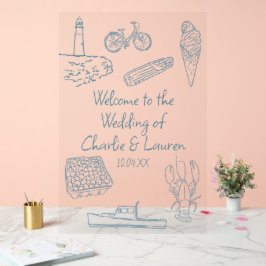 lijntekeningen New England Wedding Welcome sign Acryl Bord