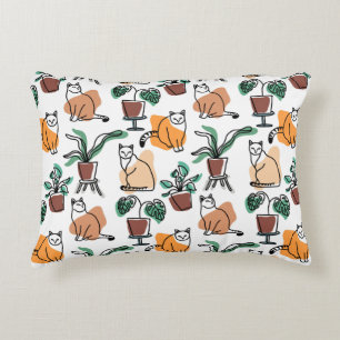 Lijntekenkat en bloemen accent kussen