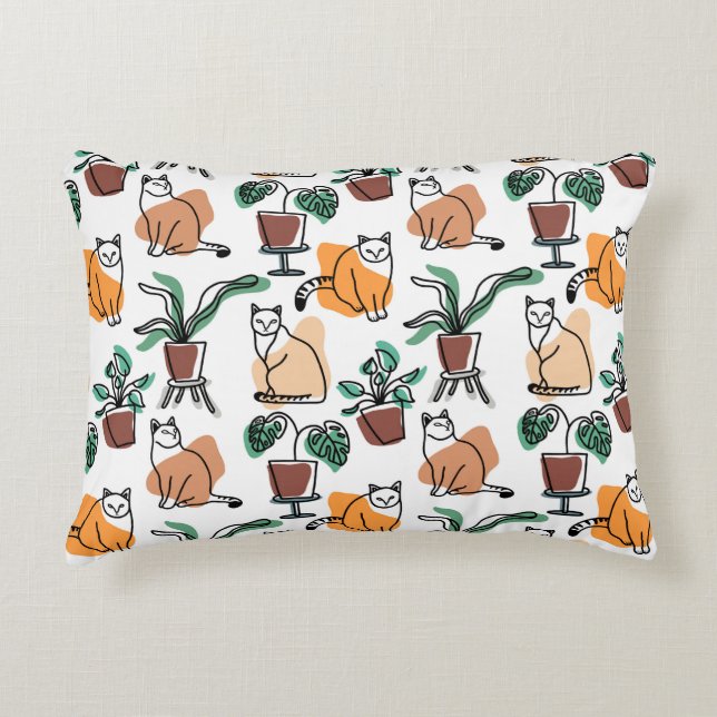 Lijntekenkat en bloemen accent kussen (Voorkant)