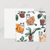 Lijntekenkat en bloemen advieskaart (Voorkant / Achterkant)