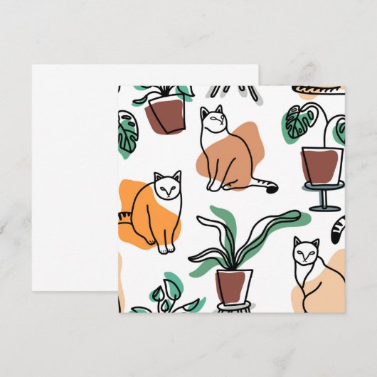 Lijntekenkat en bloemen advieskaart (Voorkant / Achterkant)