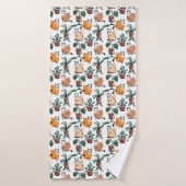 Lijntekenkat en bloemen badhanddoek (Badhanddoek)