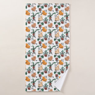 Lijntekenkat en bloemen badhanddoek