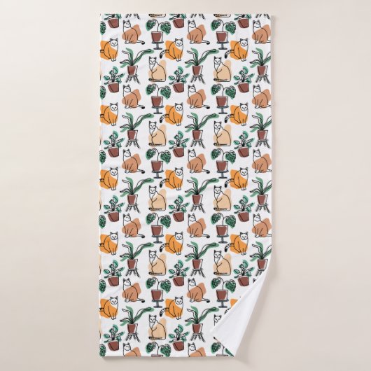Lijntekenkat en bloemen badhanddoek (Badhanddoek)