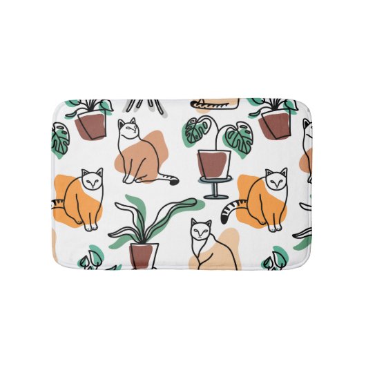 Lijntekenkat en bloemen badmat (Voorkant)