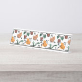 Lijntekenkat en bloemen bureau naambordje (Voorkant)