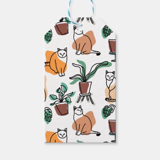 Lijntekenkat en bloemen cadeaulabel (Voorkant)