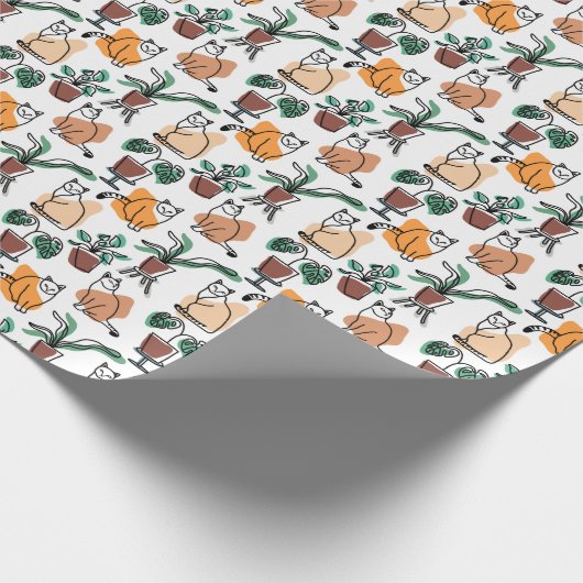 Lijntekenkat en bloemen cadeaupapier (Hoek)