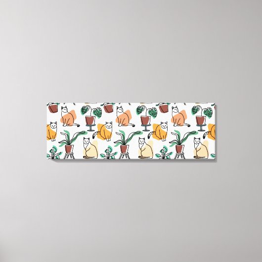 Lijntekenkat en bloemen canvas afdruk (Voorkant)