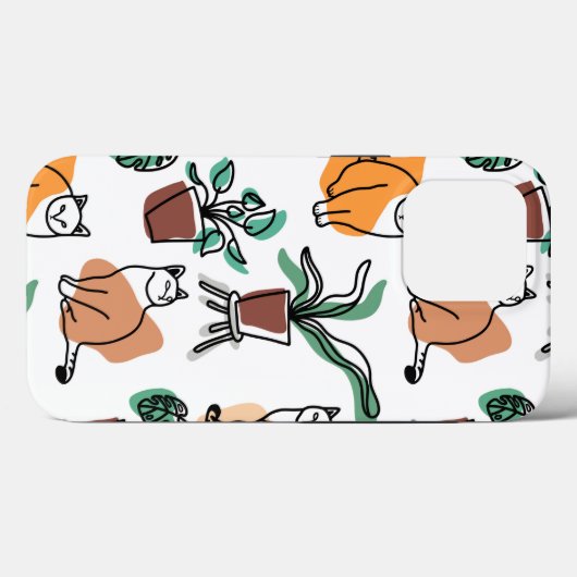 Lijntekenkat en bloemen Case-Mate iPhone case (Achterkant (horizontaal))