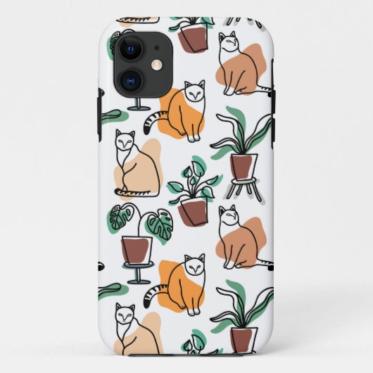 Lijntekenkat en bloemen Case-Mate iPhone case (Achterkant)