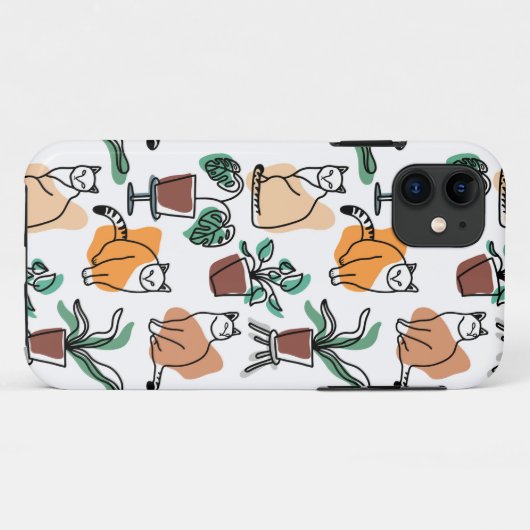 Lijntekenkat en bloemen Case-Mate iPhone case (Achterkant (horizontaal))