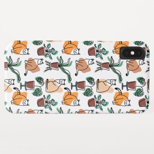 Lijntekenkat en bloemen Case-Mate iPhone case (Achterkant (horizontaal))