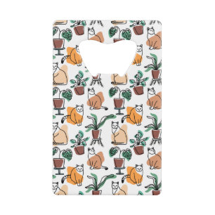 Lijntekenkat en bloemen creditkaart flessenopener