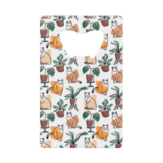 Lijntekenkat en bloemen creditkaart flessenopener (Voorkant)