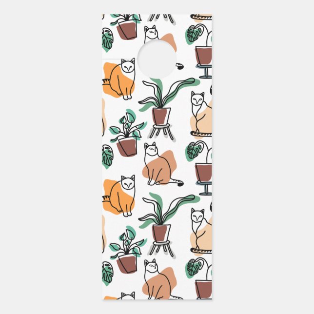 Lijntekenkat en bloemen deurhanger (Voorkant)