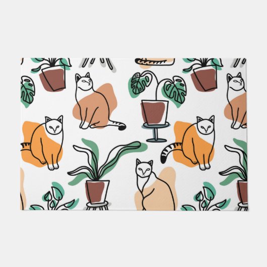 Lijntekenkat en bloemen deurmat (Voorkant)