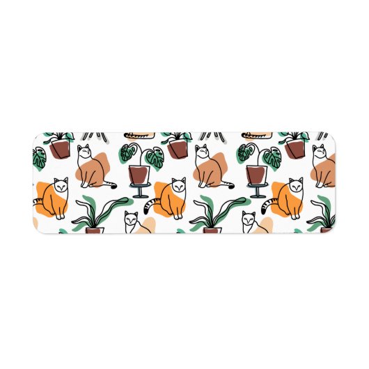 Lijntekenkat en bloemen etiket (Voorkant)