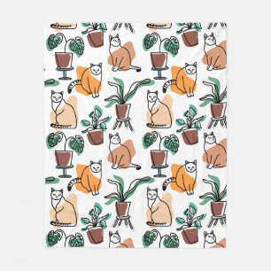 Lijntekenkat en bloemen fleece deken