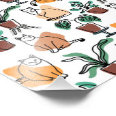 Lijntekenkat en bloemen foto afdruk (Hoek)