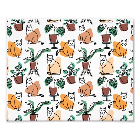 Lijntekenkat en bloemen foto afdruk (Voorkant)