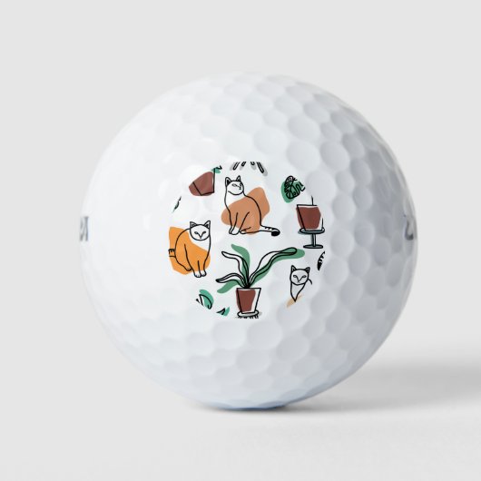 Lijntekenkat en bloemen golfballen (Voorkant)