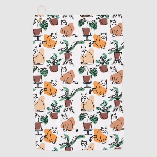 Lijntekenkat en bloemen golfhanddoek (Voorkant)