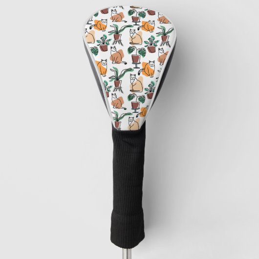 Lijntekenkat en bloemen golfheadcover (Voorkant)