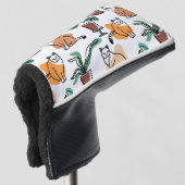 Lijntekenkat en bloemen golfheadcover (3/4 voorkant)
