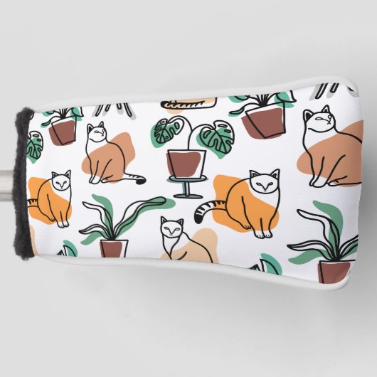 Lijntekenkat en bloemen golfheadcover (Voorkant)