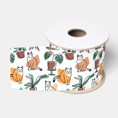 Lijntekenkat en bloemen grosgrain lint (Spoel)