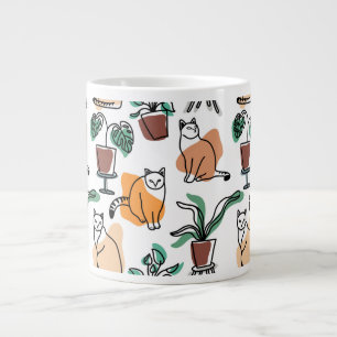 Lijntekenkat en bloemen grote koffiekop
