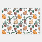 Lijntekenkat en bloemen inpakpapier vel (Voorkant 3)