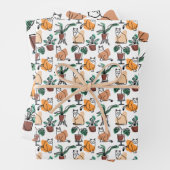 Lijntekenkat en bloemen inpakpapier vel (In situ)