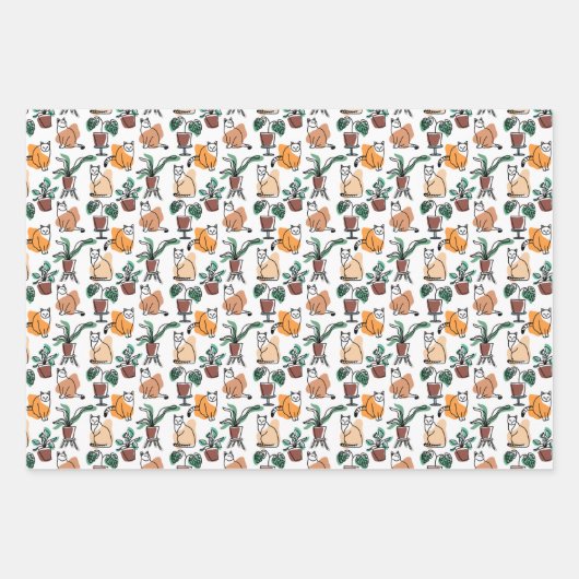 Lijntekenkat en bloemen inpakpapier vel (Voorkant)