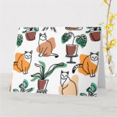 Lijntekenkat en bloemen kaart (Gele Bloem)