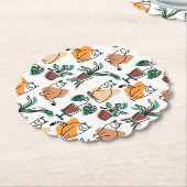 Lijntekenkat en bloemen kartonnen onderzetters (Gekanteld)