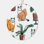 Lijntekenkat en bloemen keramisch ornament (Links)