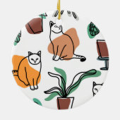 Lijntekenkat en bloemen keramisch ornament (Achterkant)