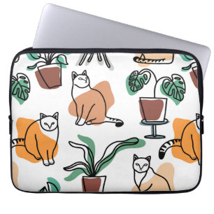 Lijntekenkat en bloemen laptop sleeve