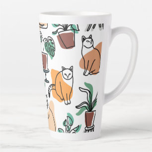 Lijntekenkat en bloemen latte mok