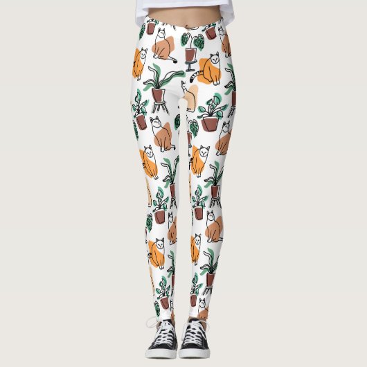 Lijntekenkat en bloemen leggings (Voorkant)