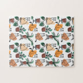 Lijntekenkat en bloemen legpuzzel (Horizontaal)